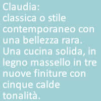 Claudia:
classica o stile contemporaneo con una bellezza rara. Una cucina solida, in legno massello in tre nuove finiture con cinque calde tonalità.