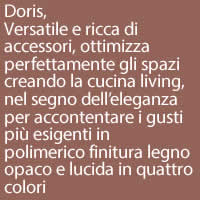 Leda,forme lineari morbide, con un motivo classico nella bugna che caratterizza l’anta. Da personalizzare con colori e materiali, abbinando le ante in vetro lucido colorate per un risultato leggero e attuale